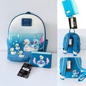 Loungefly Disney Lilo & Stitch Stitch With Ducks Mini‎ Backpack + Wallet A0055